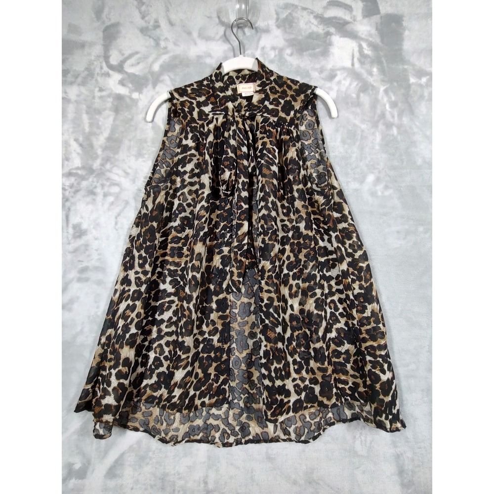 Love...ady Womens Leopard Print Tie Neck Sleeveless Chiffon Blouse Medium 14837